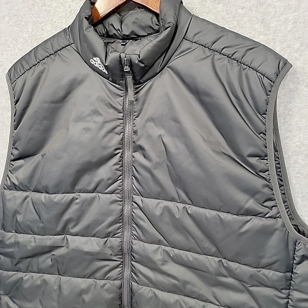 ADIDAS Puffer Vest Men's 2XL Gray Three Stripe Logo Sporty Eco Friendly Material